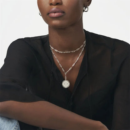 Personalized Initial Compass Paper Clip Chain Necklace with Diamond Accent