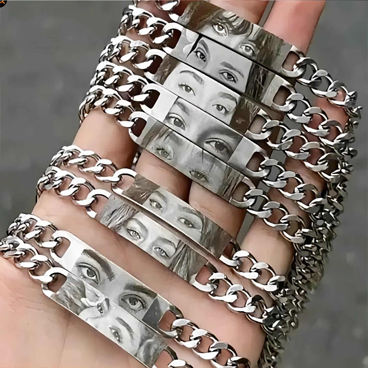 Personalized Engraved Eye Portrait Men Bracelet