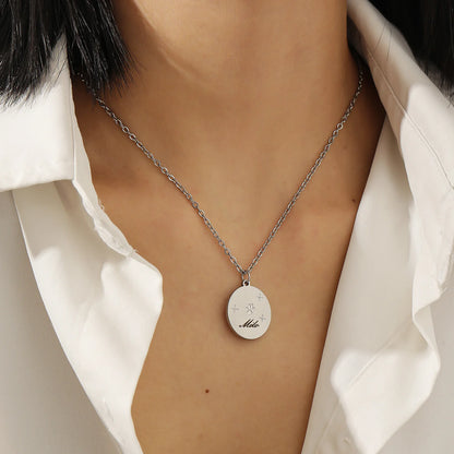 Personalized Celestial Engraved Color Pet Portrait Disc with Name Necklace