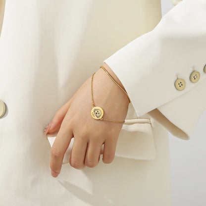 Personalized Pet Portrait Disc with Name Double-Chain Bracelet