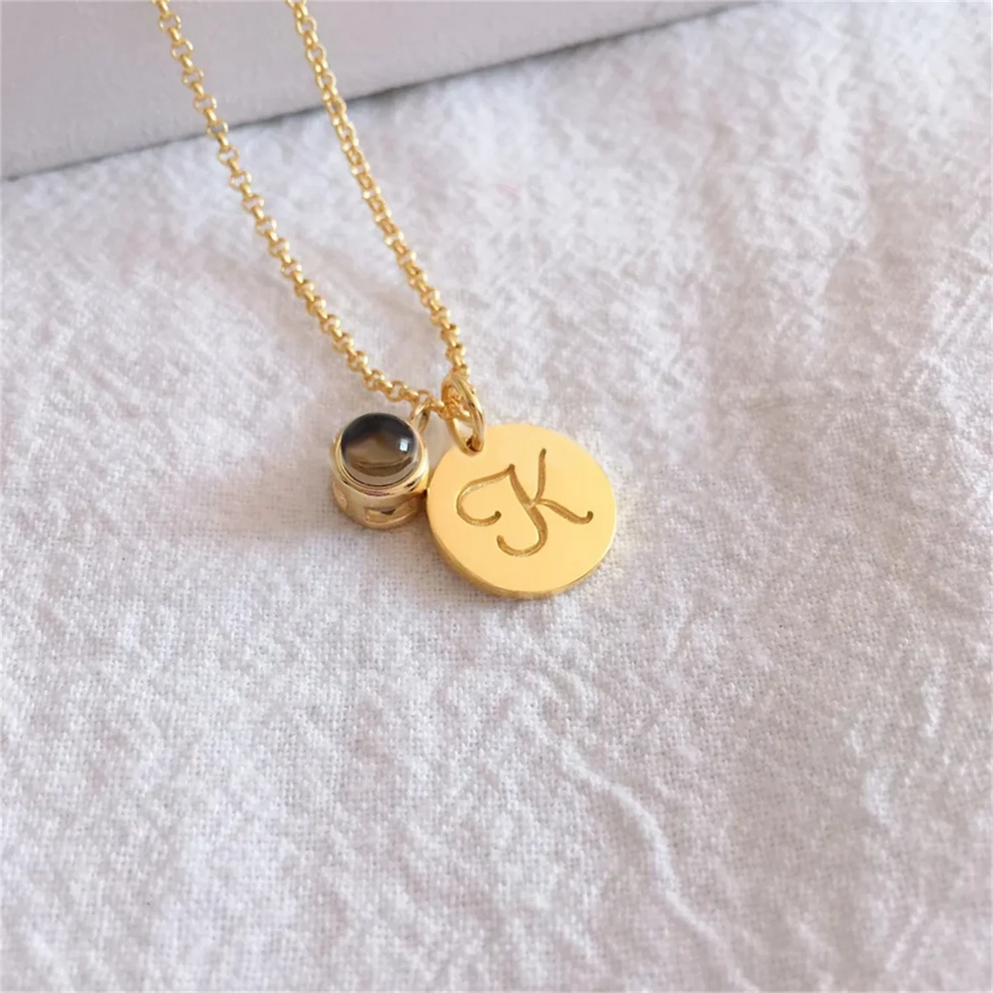 Personalized Photo Projection & Initial Disc Necklace