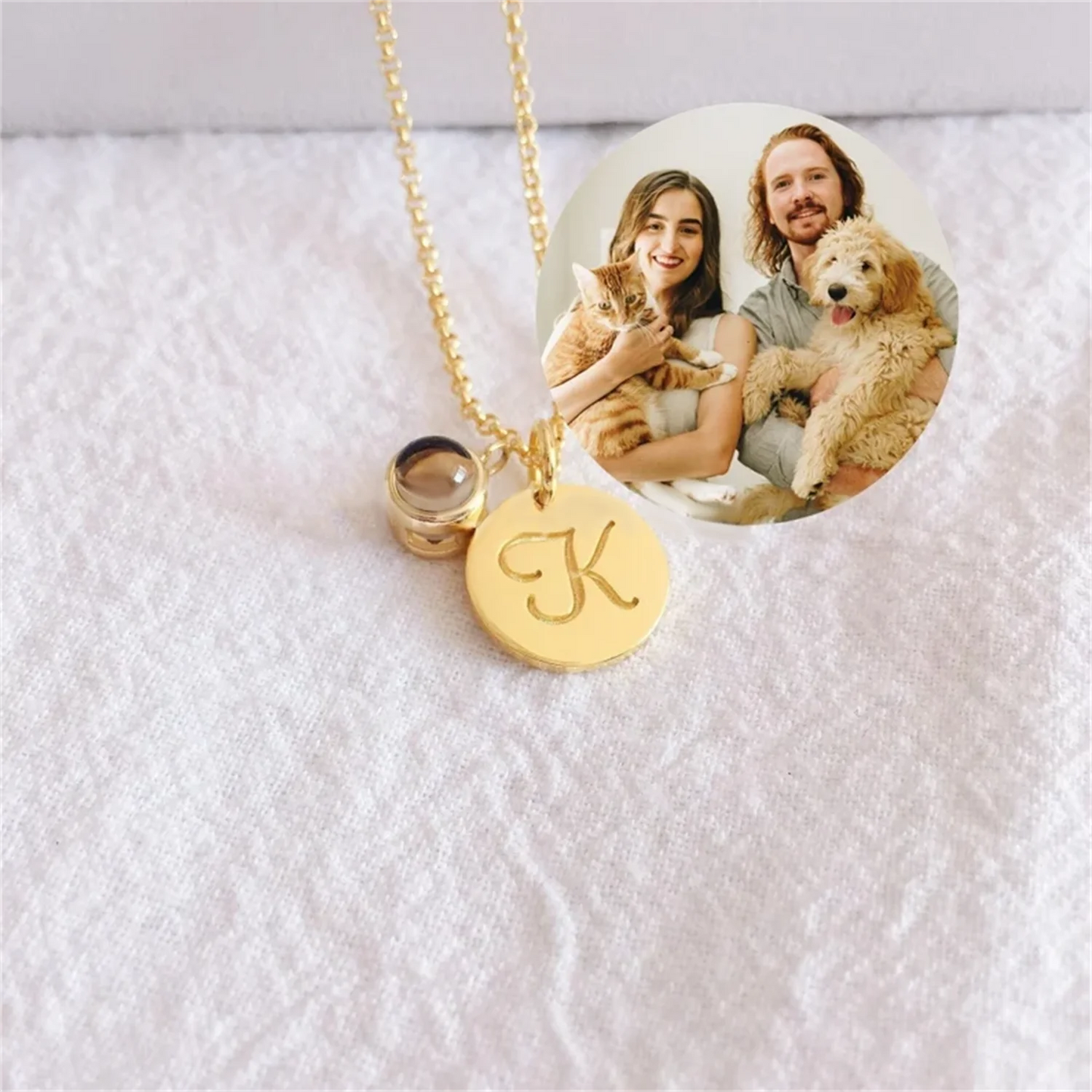 Personalized Photo Projection & Initial Disc Necklace