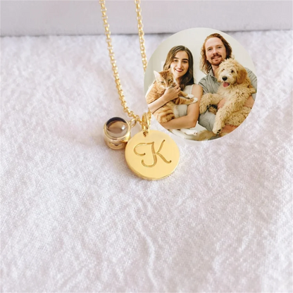 Personalized Photo Projection & Initial Disc Necklace
