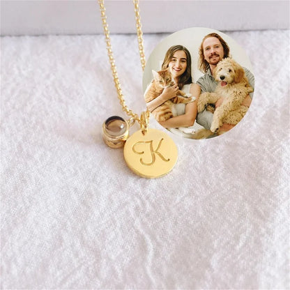 Personalized Photo Projection & Initial Disc Necklace