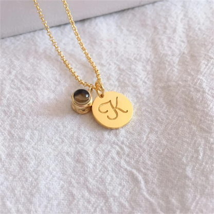 Personalized Photo Projection & Initial Disc Necklace